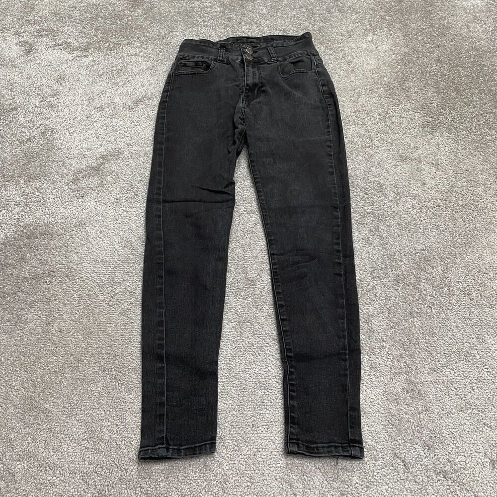 T&Y Skinny Jeans Jegging Juniors 7/8 Black Dark Wash Stretch High Rise 26x27